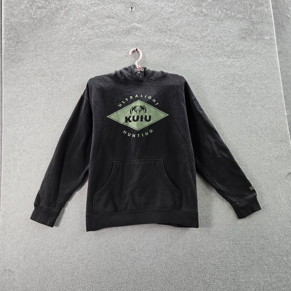 KUIU Men Hoodie MEDIUM Black Graphic Fleece Logo‎ Ram Activewear Long Sleeve